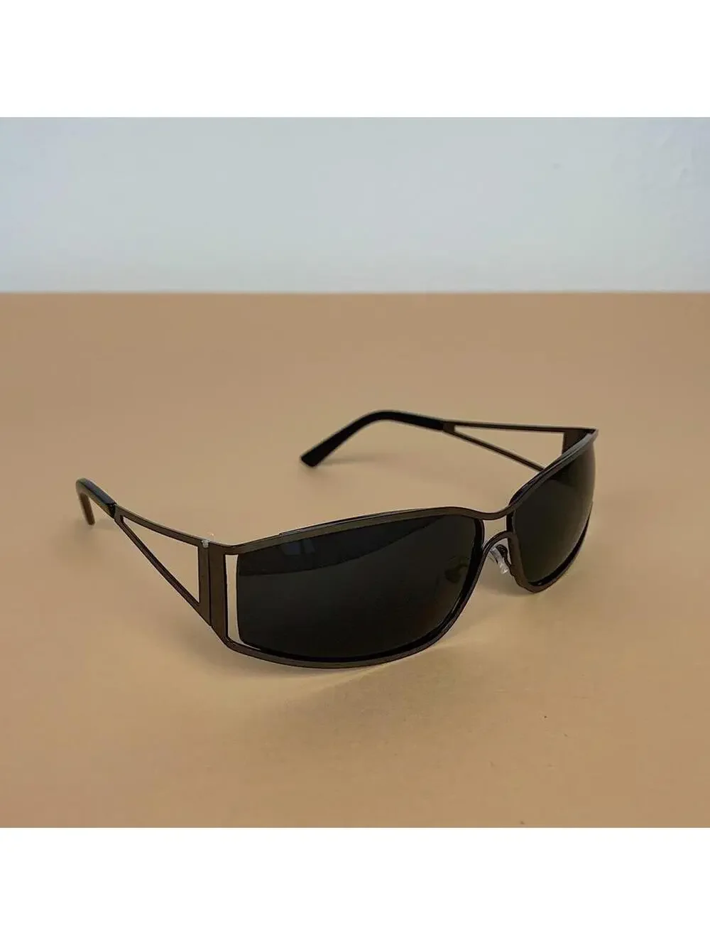 Vintage y2k 2000s classy black trim sunglasses. Chrome trim dark lenses